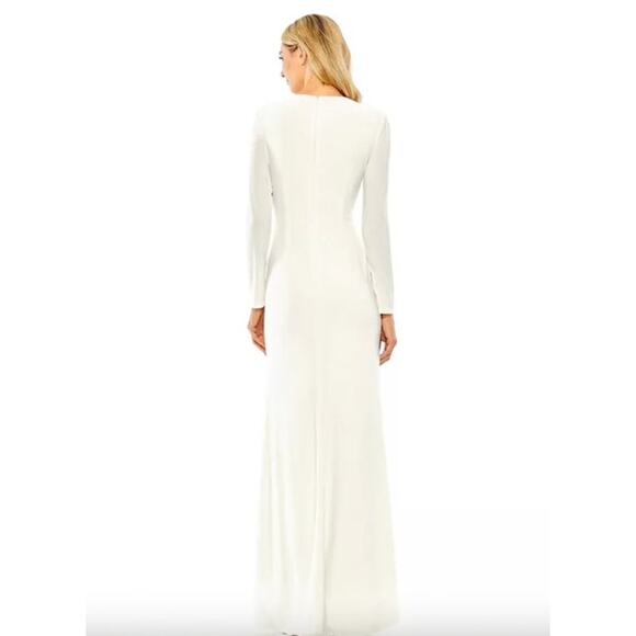 MAC DUGGAL Dress Size 4 Evening Gown NEW White Long Sleeve Keyhole Draped - Picture 2 of 7
